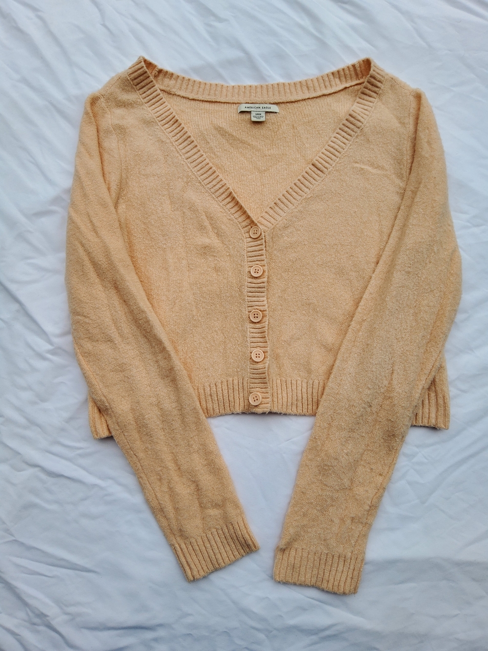 Cropped Peach V-Neck Button Sweater Cardigan